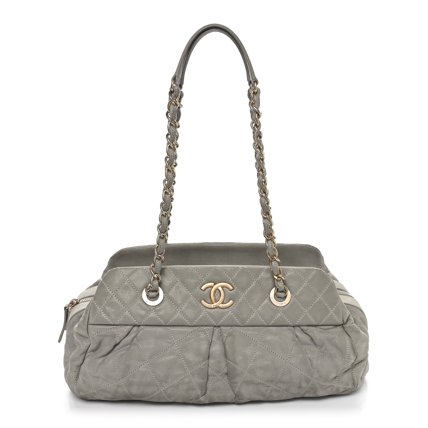 Iridescent Calfskin Chic Quilt Bowling Bag Grey