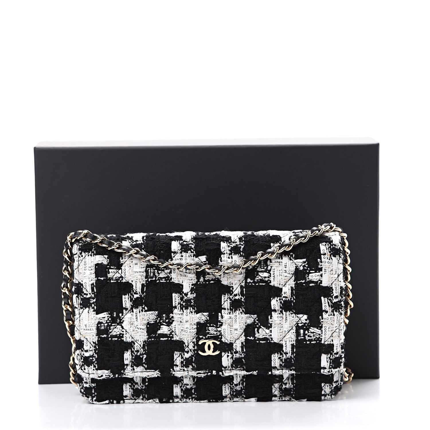 Chanel Tweed Quilted Wallet On Chain WOC Black Ecru White 11 of 11