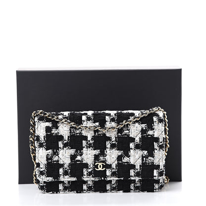 Chanel Tweed Quilted Wallet On Chain WOC Black Ecru White 11 of 11