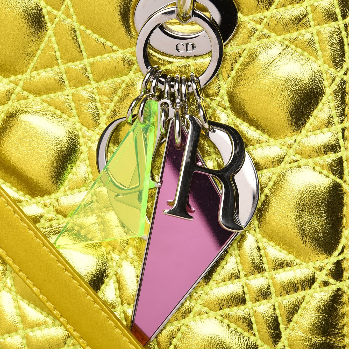 Metallic Lambskin Cannage Medium Anselm Reyle Lady Dior Yellow
