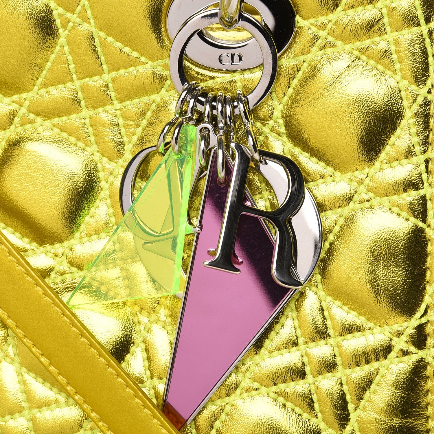 Christian Dior Metallic Lambskin Cannage Medium Anselm Reyle Lady Dior Yellow 7 of 10