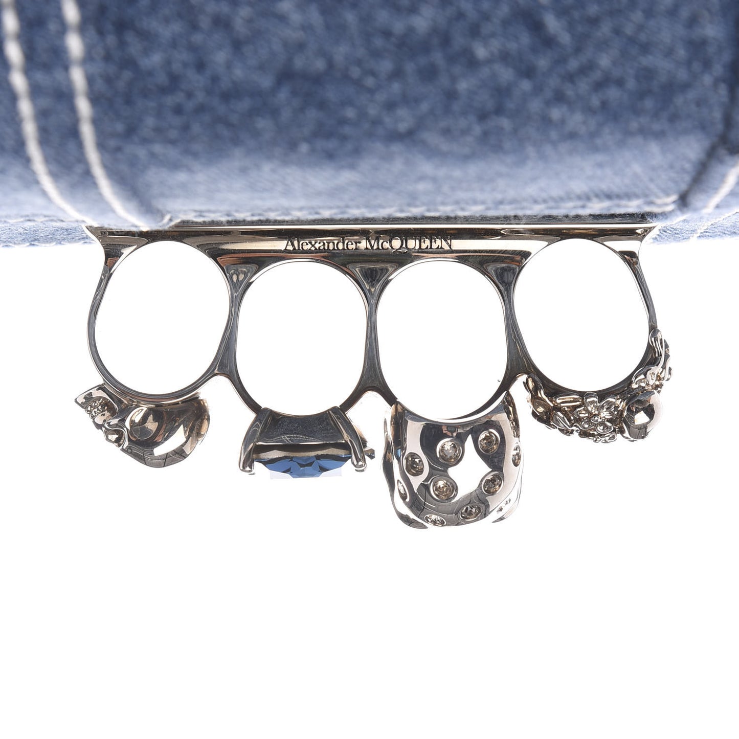 Denim Small Jeweled Knuckle Satchel Indigo Pacific