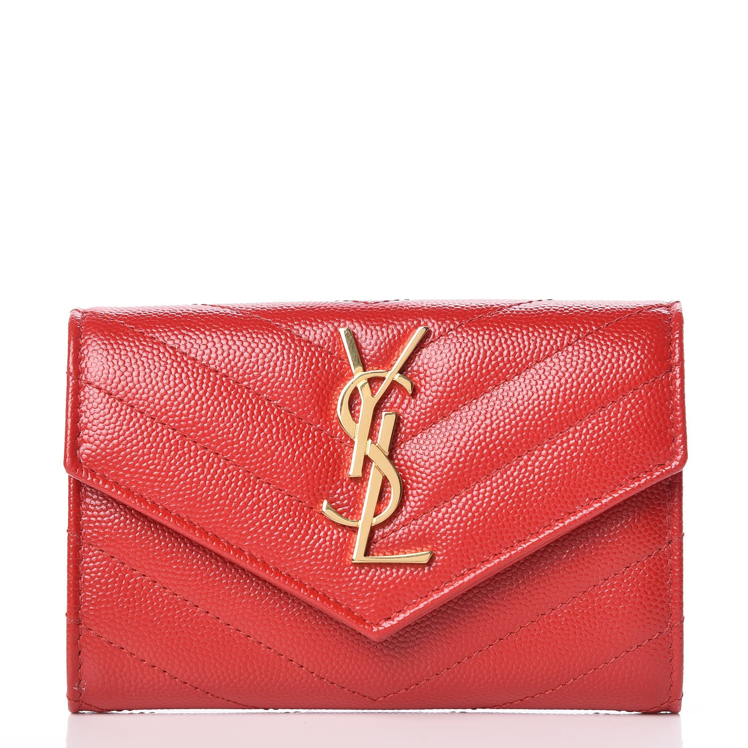 Saint Laurent Grain De Poudre Matelasse Chevron Small Monogram Envelope Wallet Rouge Eros 1 of 9