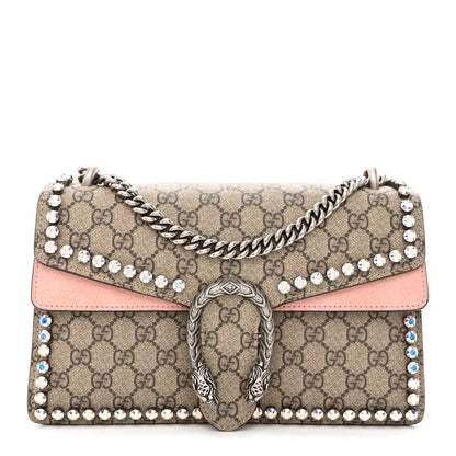 Gucci GG Supreme Monogram Suede Crystal Small Dionysus Shoulder Bag Beige Ebony Light Peonia 1 of 12