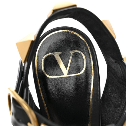 Valentino Garavani Calfskin Roman Stud 90mm Sandals 37.5 Black 8 of 13