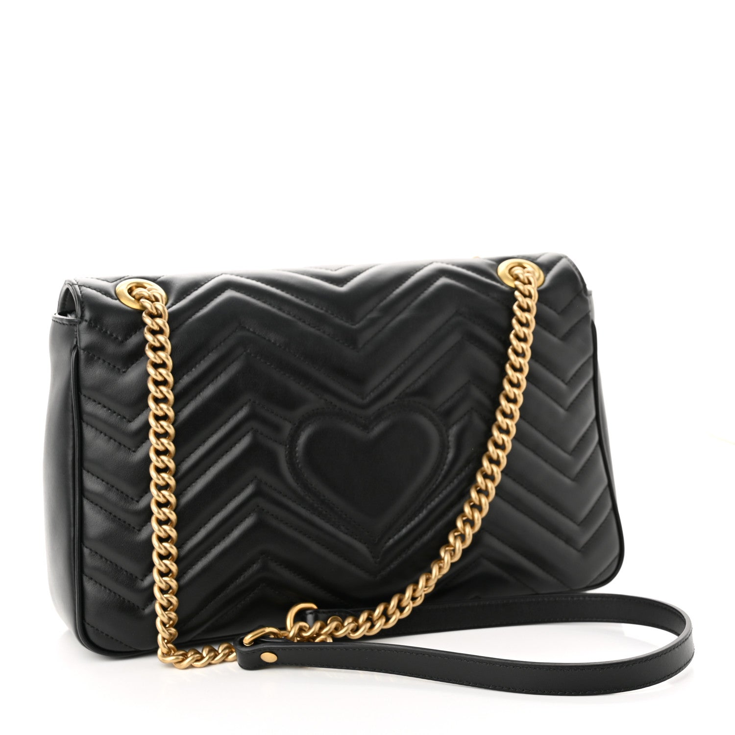 Gucci Calfskin Matelasse Medium GG Marmont Shoulder Bag Black 2 of 11