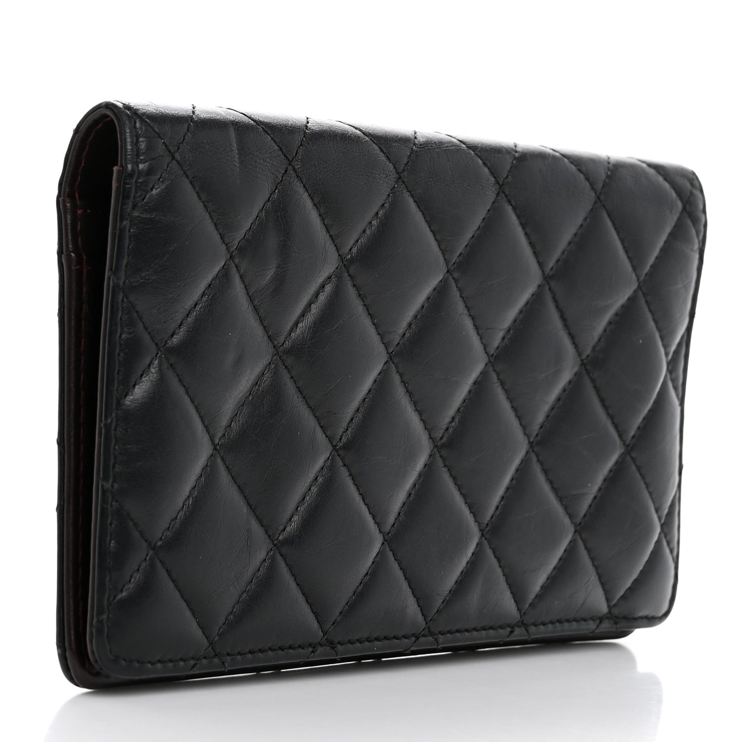 Aged Calfskin Quilted Reissue Yen Wallet Black