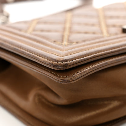 Chanel Iridescent Calfskin Embellished Double Stitch Medium Boy Flap Light Brown 12 of 12