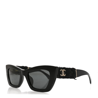 Chanel Acetate Tweed CC Cat Eye Sunglasses 71550A Black 1 of 7