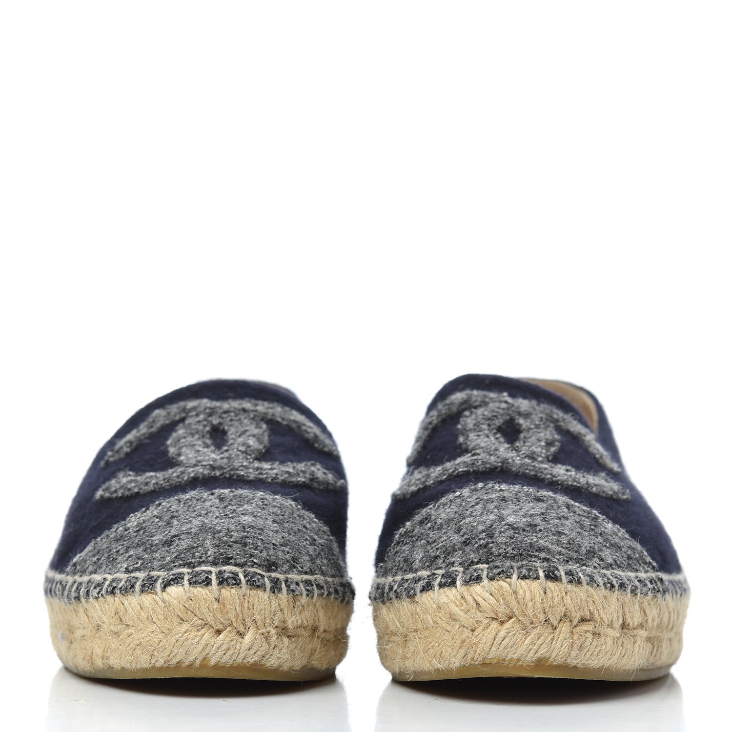 Chanel Velvet Tweed CC Espadrilles 38 Navy Grey 2 of 22