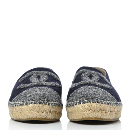 Chanel Velvet Tweed CC Espadrilles 38 Navy Grey 2 of 22