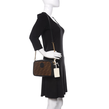 Fendi Glazed Fabric Vitello Century FF 1974 Stamp Patch Camera Case Mogano Panna Black 2 of 9