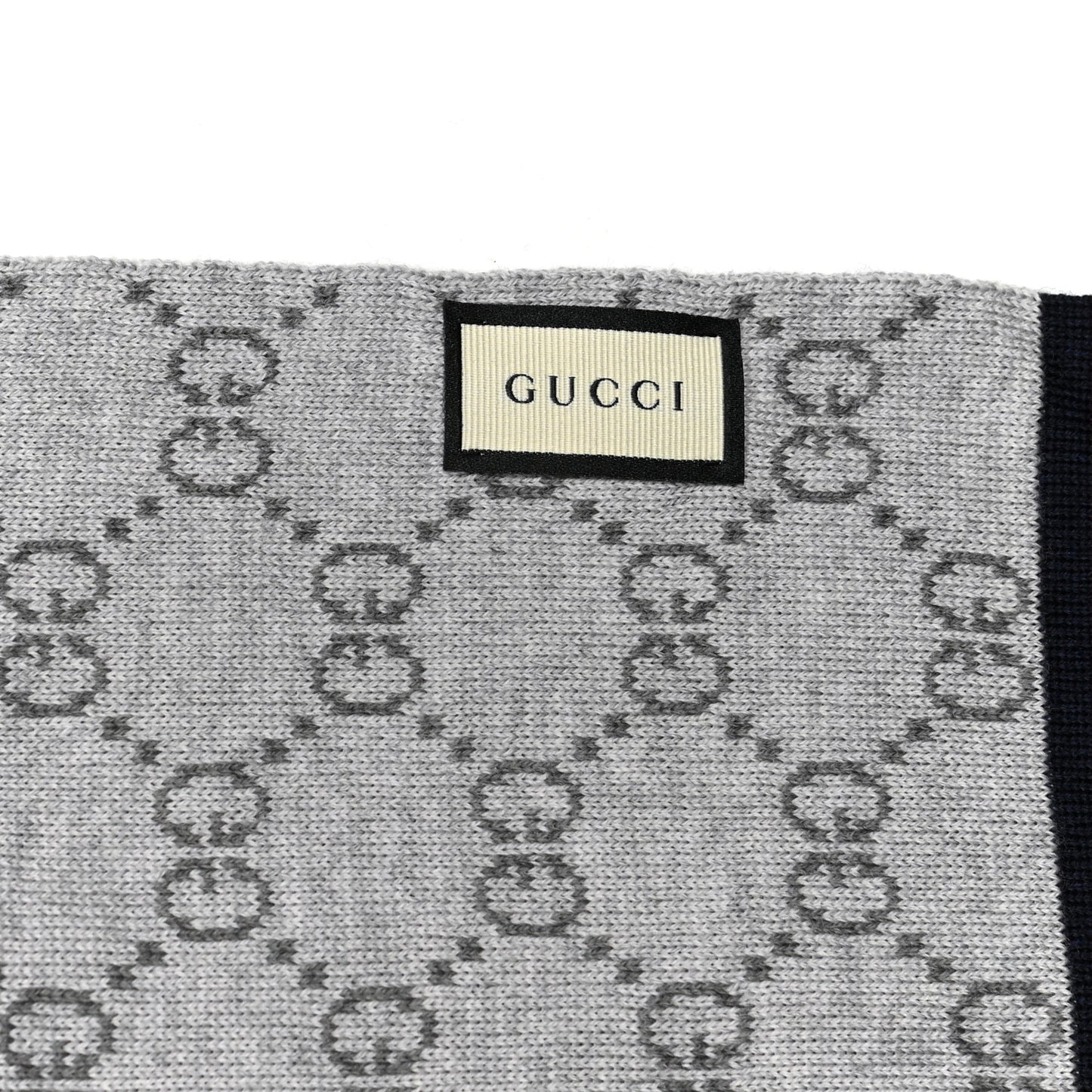 Wool Tricot GG Monogram Web Solange Scarf Graphite Light Grey