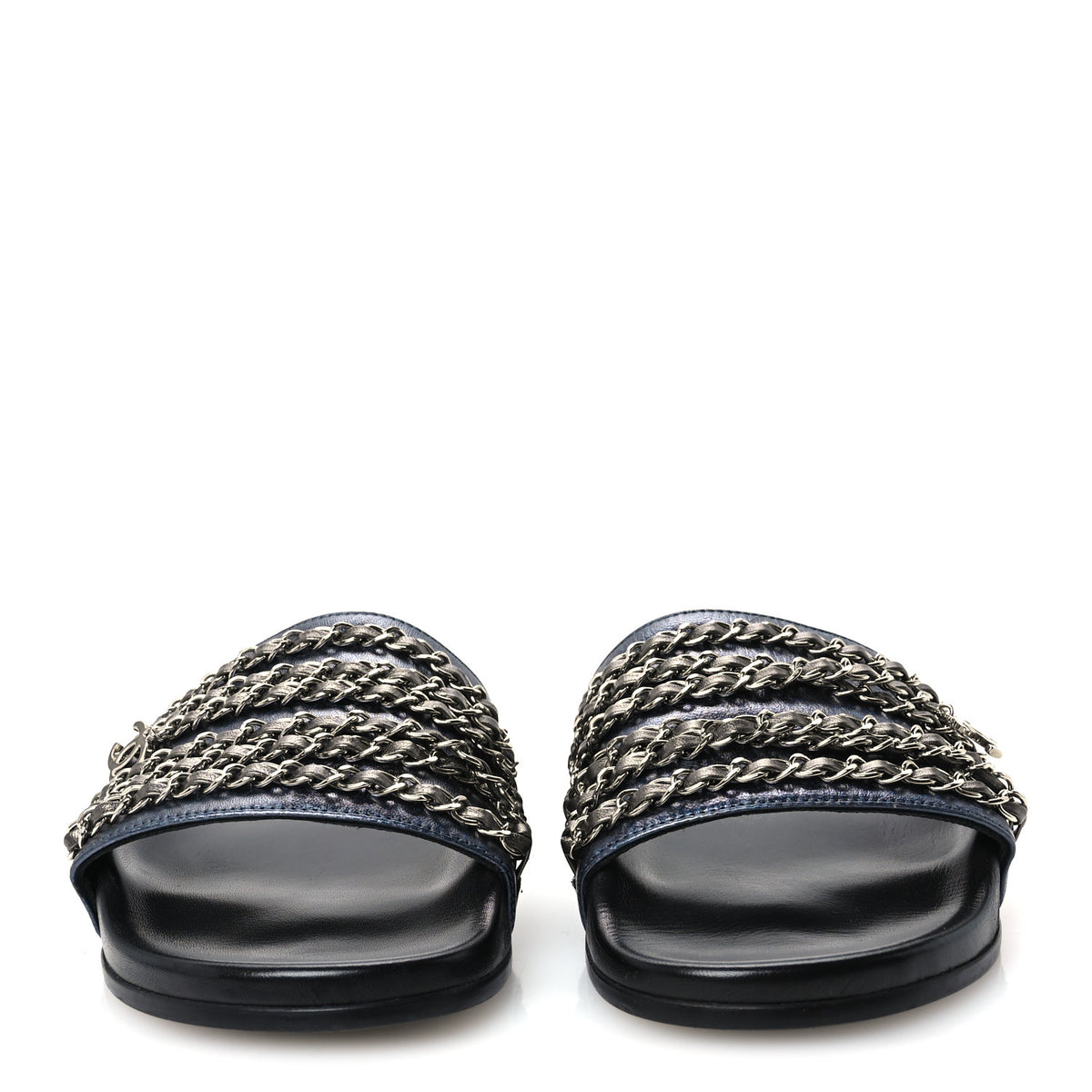 Chanel Fantasy Lambskin Chain Flat Sandals 40 Dark Blue 3 of 11