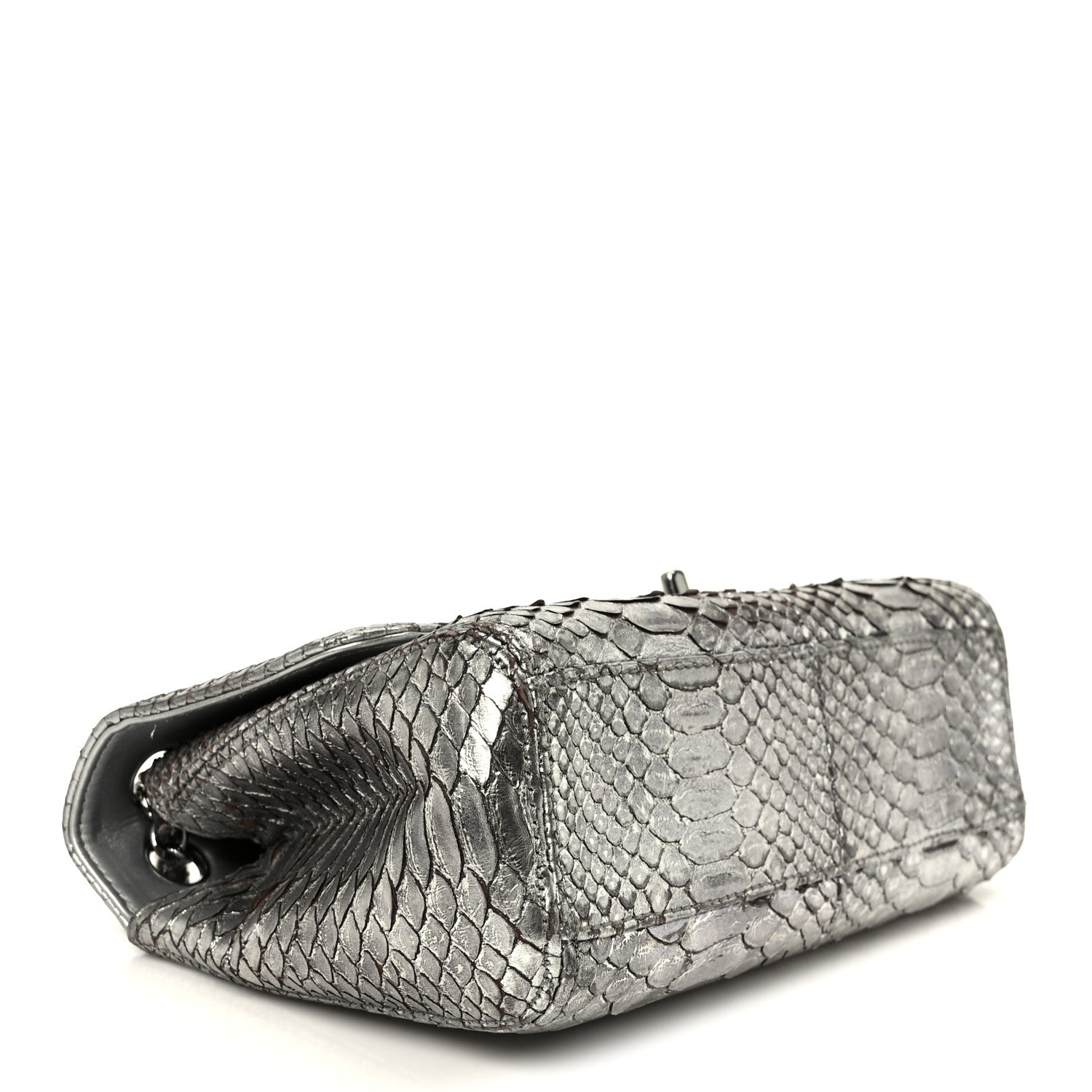 Chanel Metallic Snakeskin Medium Single Flap Silver 4 of 13