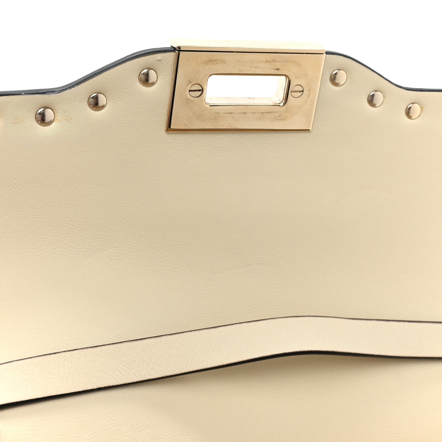 Vitello Polka Dot Medium Rockstud Flip Lock Crossbody Bag Light Ivory Black