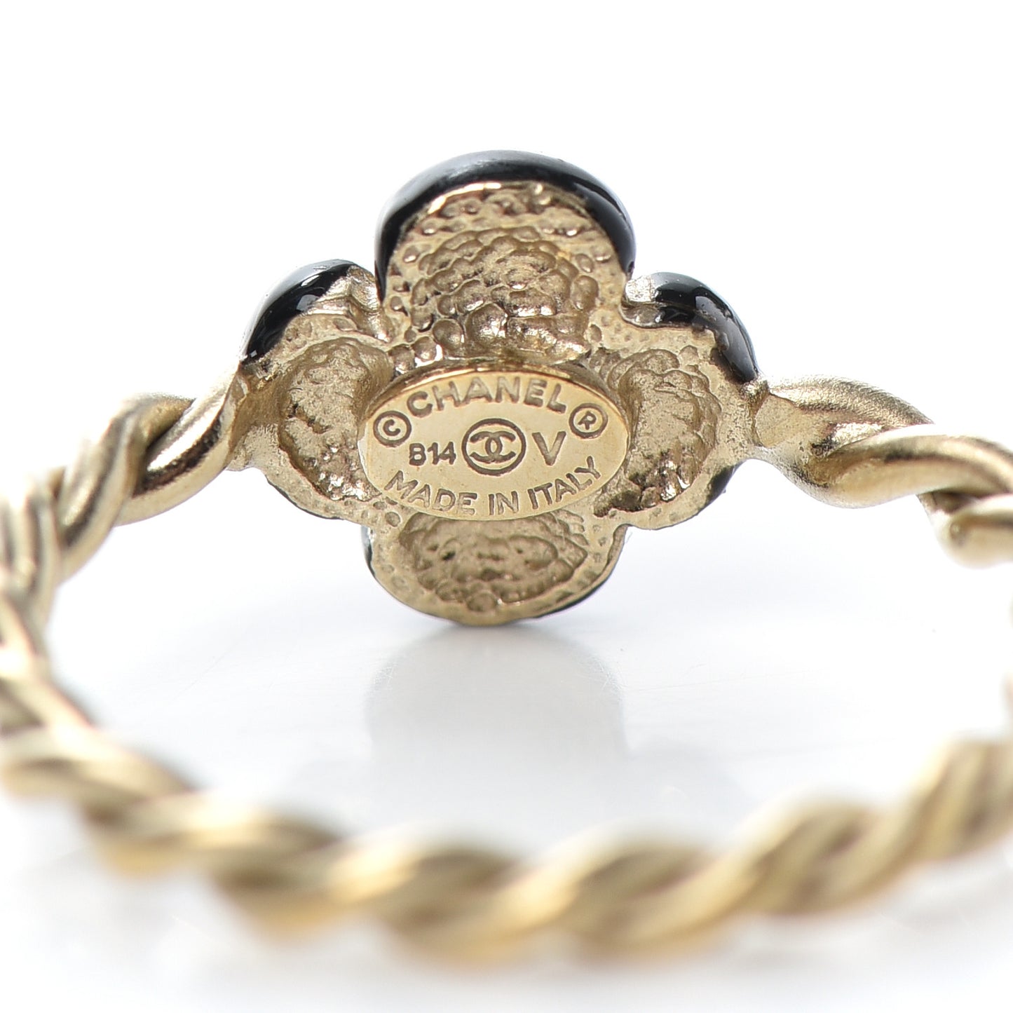 Enamel Camellia CC Ring Set of 2 5.25 5.5 Gold Black