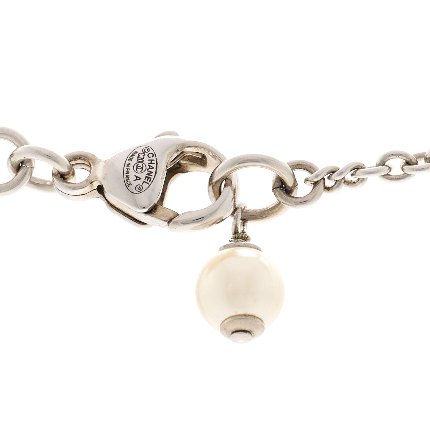 Crystal Pearl CC Pendant Necklace Silver