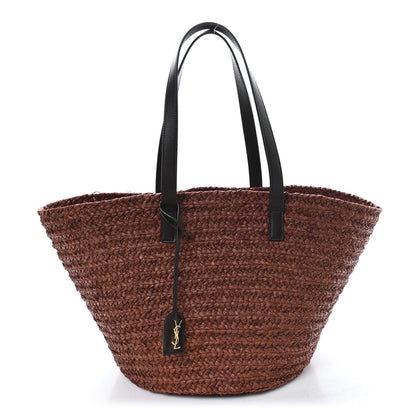 Saint Laurent Raffia Calfskin Medium Panier Tote Dark Chocolate 1 of 11