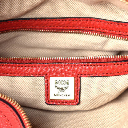 MCM Grained Calfskin Hobo Red 7 of 9