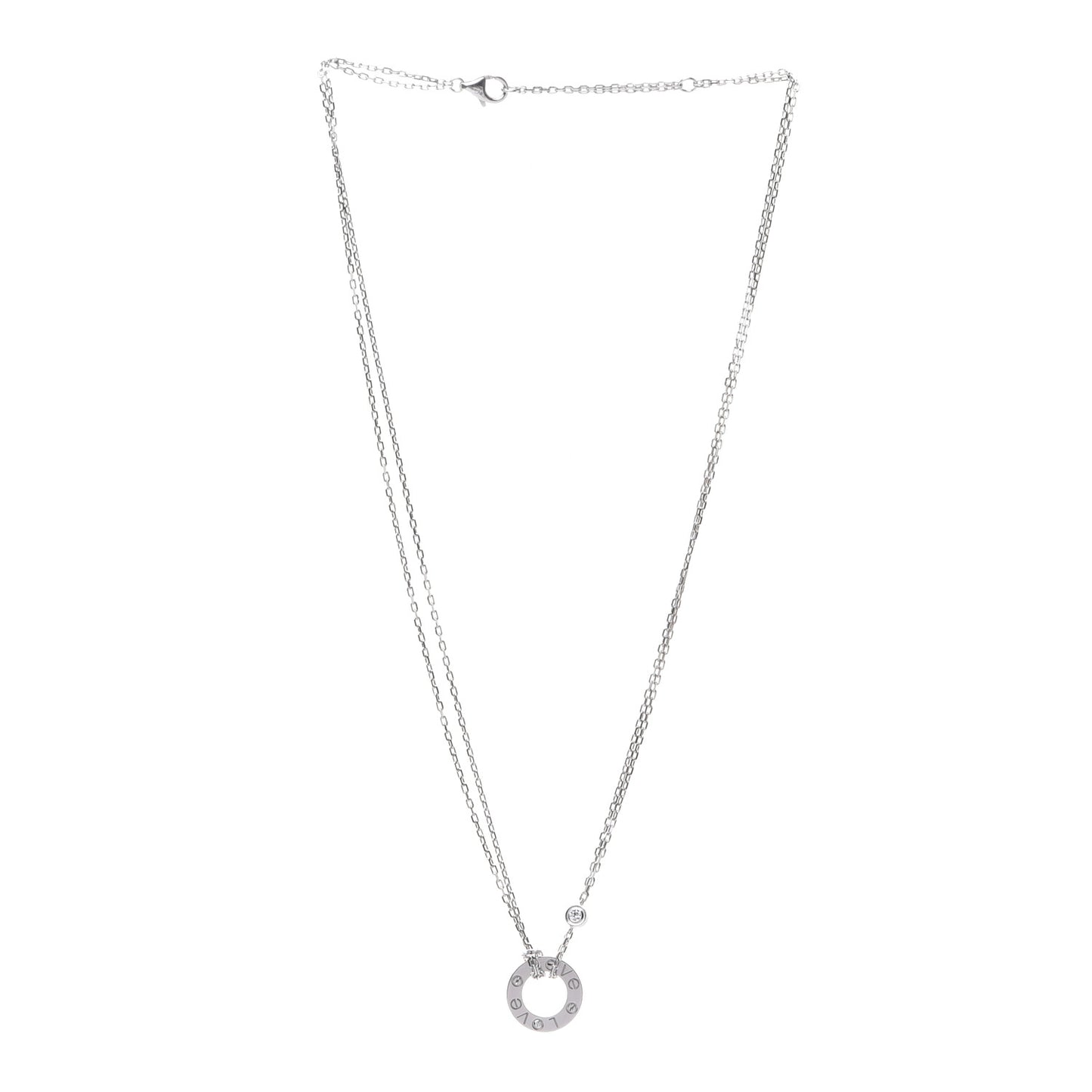 18K White Gold 2 Diamond LOVE Necklace
