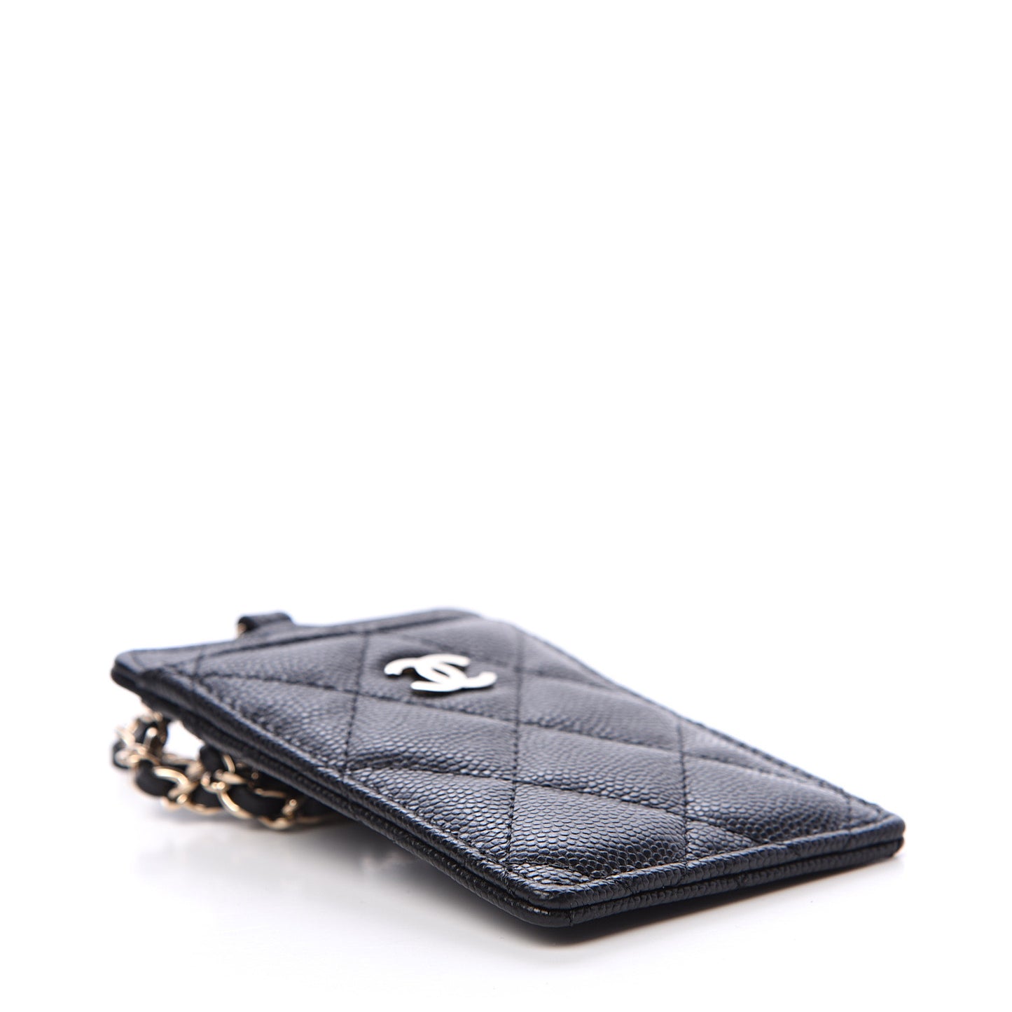 Caviar Quilted Card Holder On Chain Black