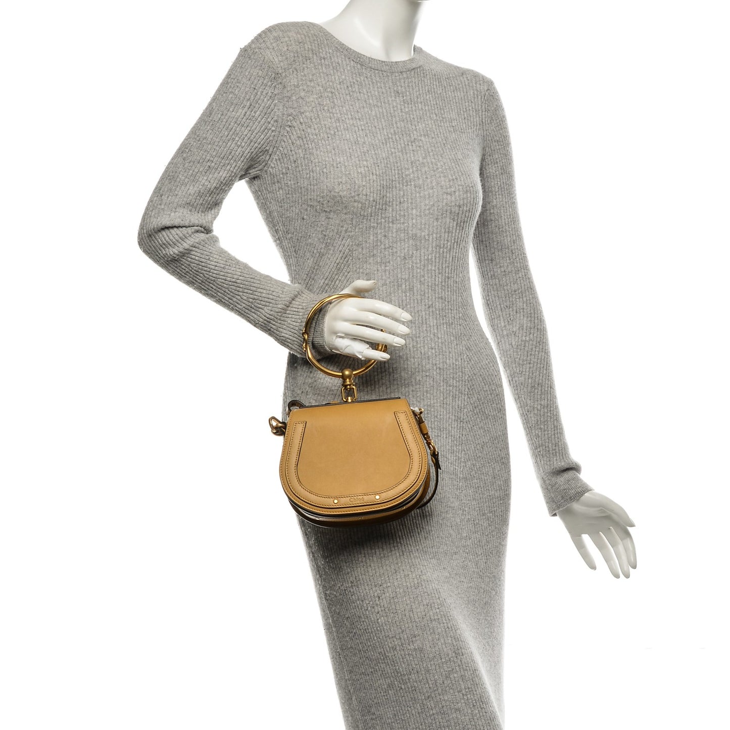 Calfskin Suede Small Nile Bracelet Bag Dusty Yellow