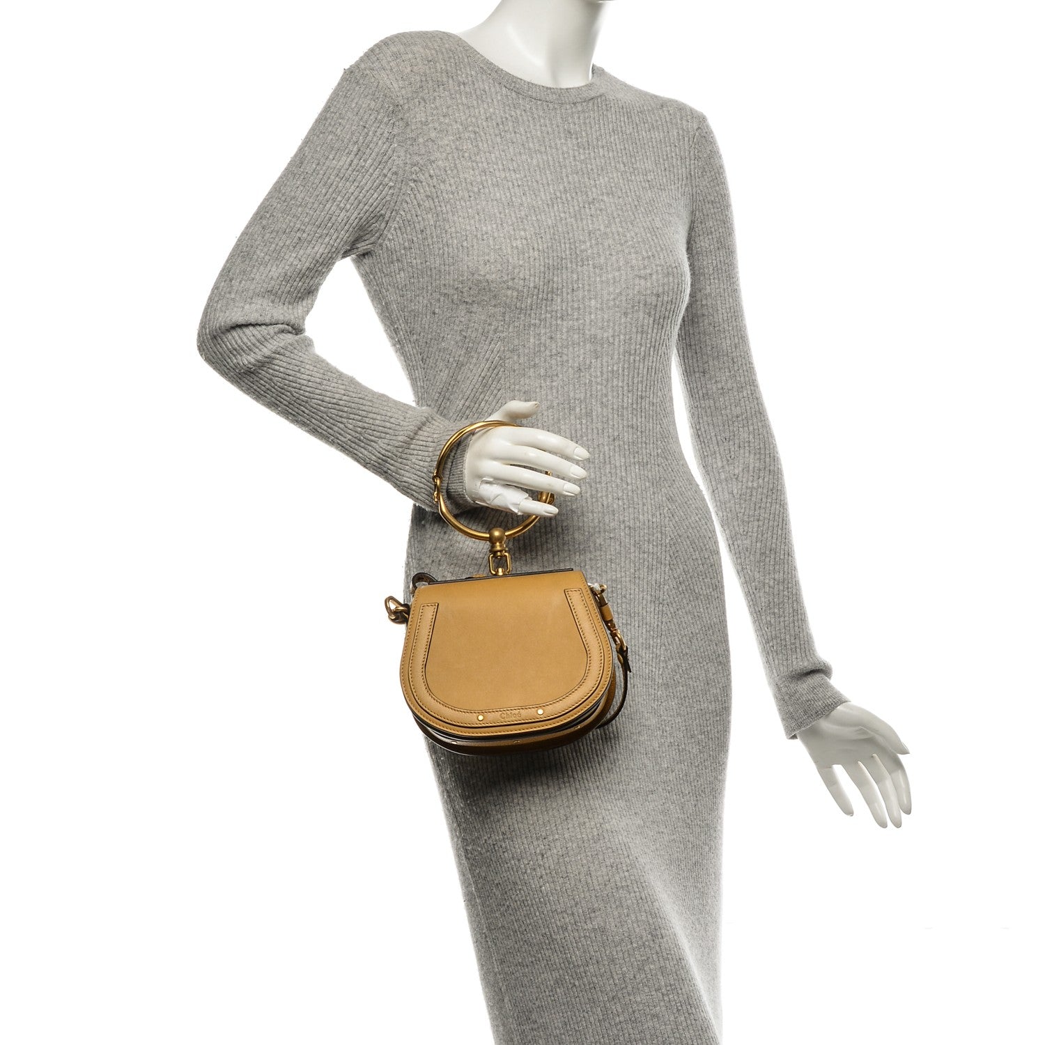 Chloe Calfskin Suede Small Nile Bracelet Bag Dusty Yellow 3 of 8