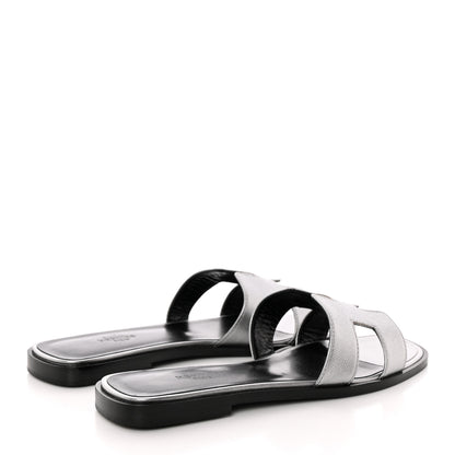 Hermes Metallic Epsom Oran Sandals 37.5 Gris Argente 4 of 11