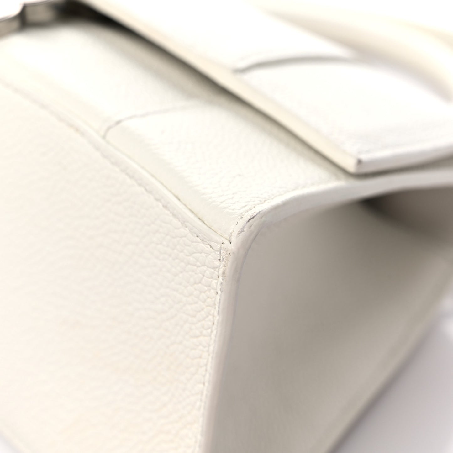 Grained Calfskin Small Hourglass Top Handle Bag White