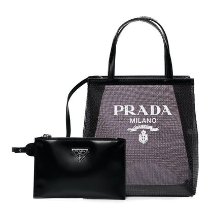 Prada Sequin Mesh Small Tote Bag Black 1 of 14