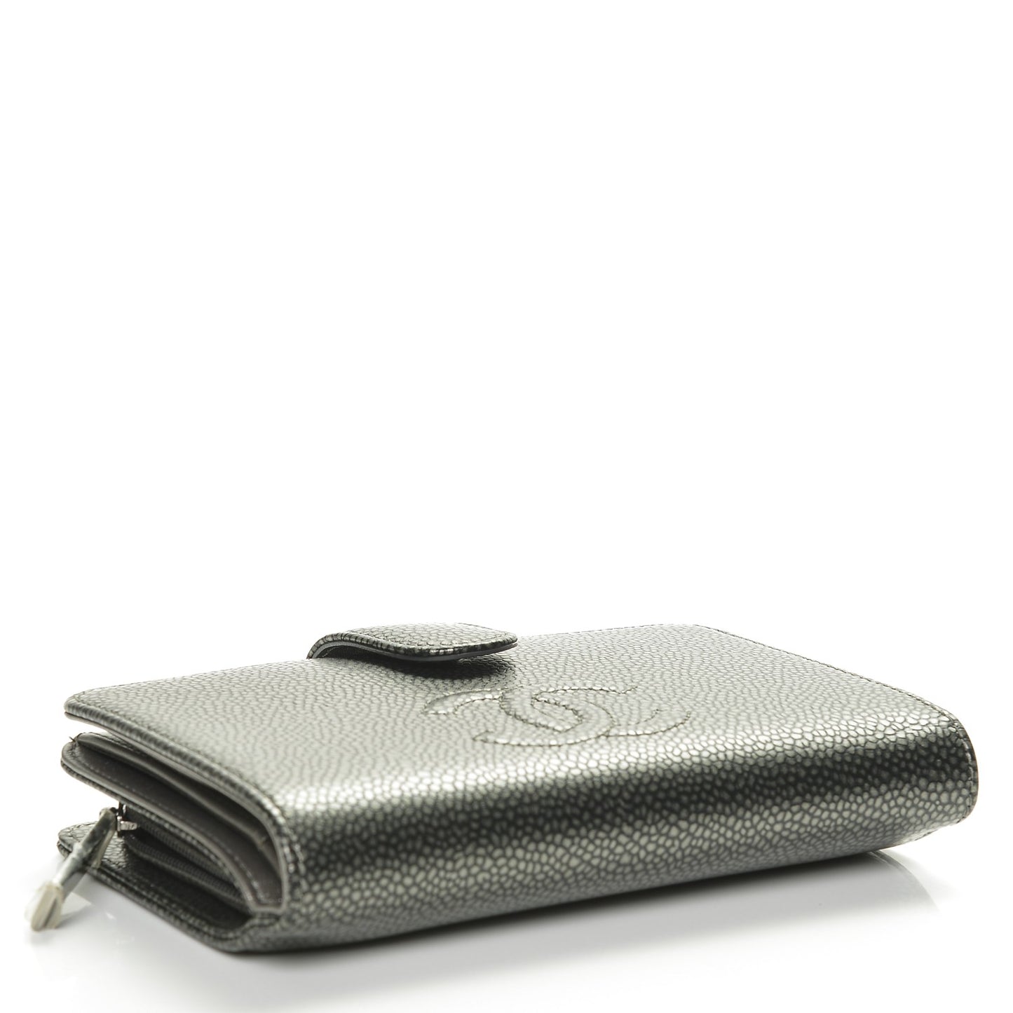 Caviar Timeless CC Zipped Pocket Wallet Silver