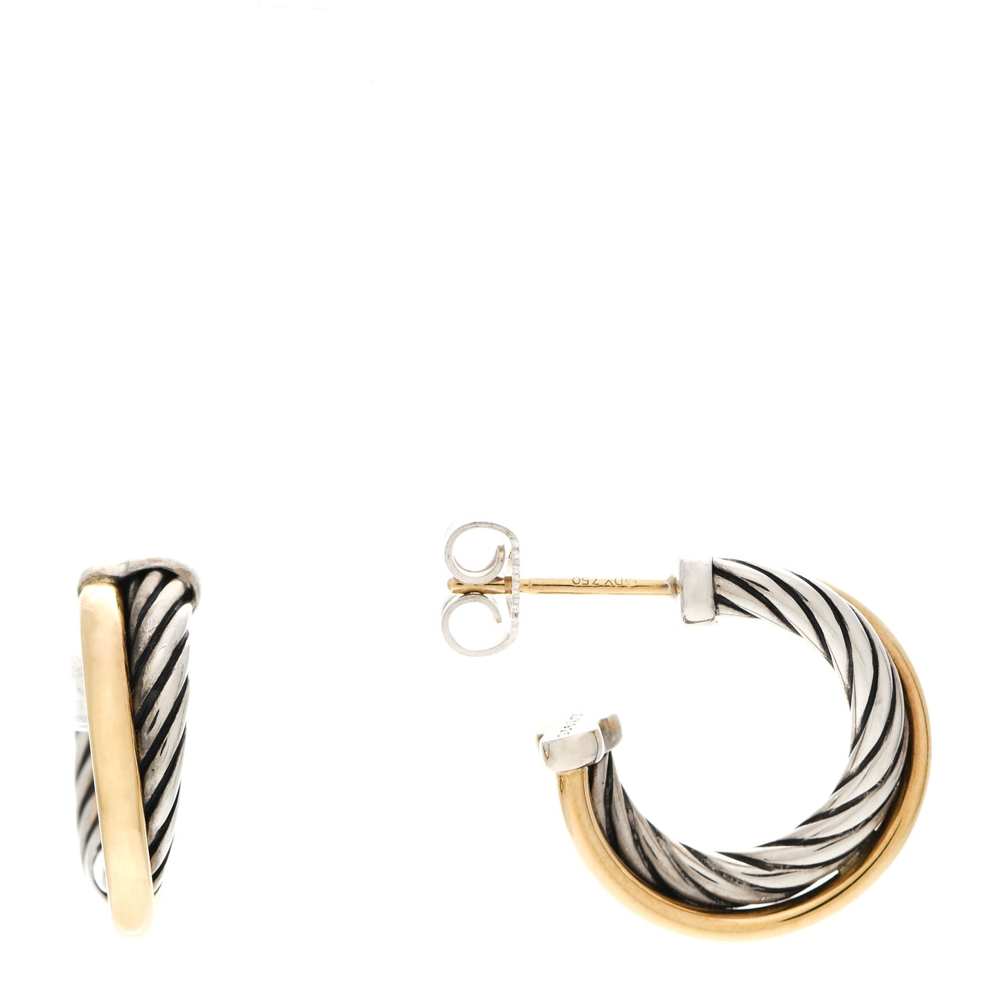 Sterling Silver 18K Yellow Gold 17mm Crossover Cable Hoop Earrings