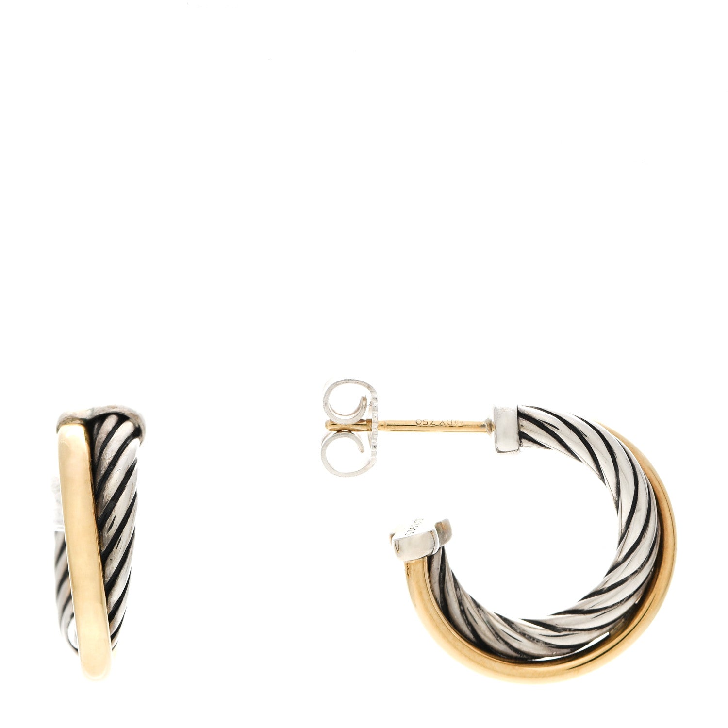 David Yurman Sterling Silver 18K Yellow Gold 17mm Crossover Cable Hoop Earrings 1 of 6