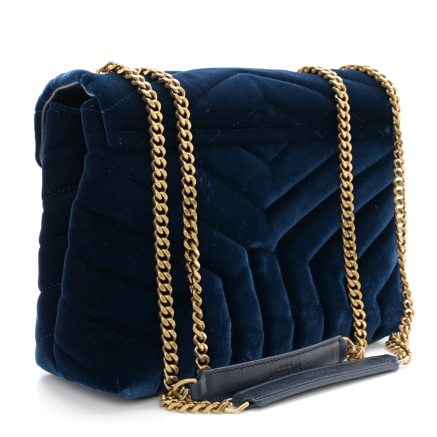 Saint Laurent Velvet Y Quilted Monogram Small Loulou Chain Satchel Medium Blue 3 of 10