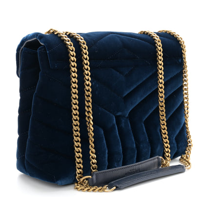 Saint Laurent Velvet Y Quilted Monogram Small Loulou Chain Satchel Medium Blue 3 of 10