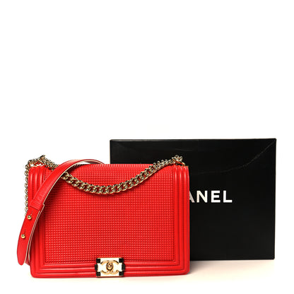Chanel Lambskin Embossed New Medium Boy Cube Flap Red 11 of 11