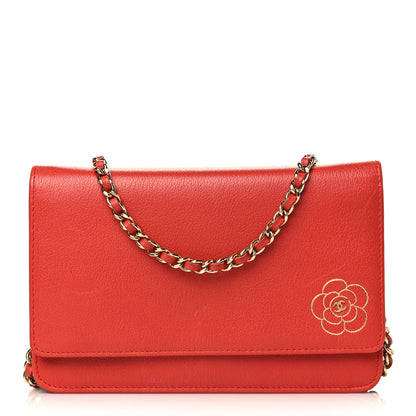 Chanel Goatskin Camellia CC Wallet On Chain WOC Orange 1 of 13