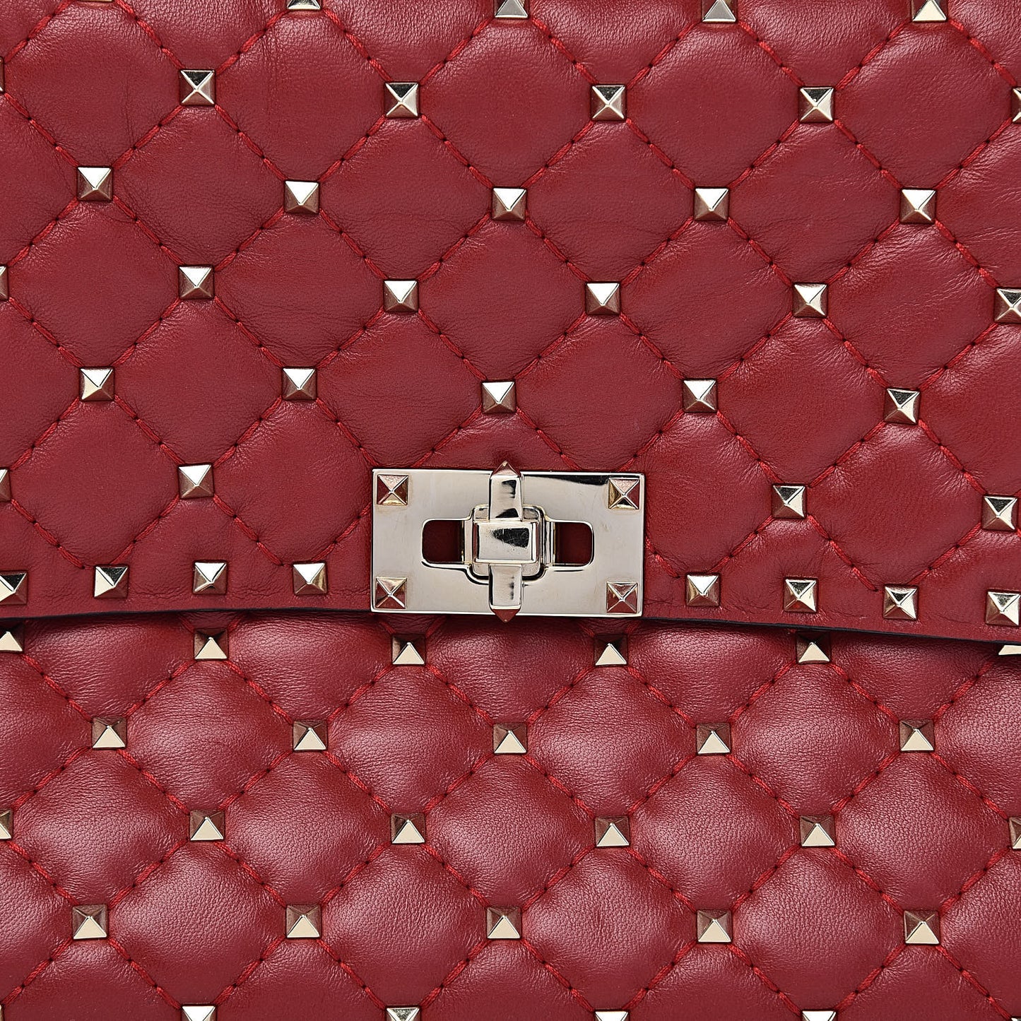 Lambskin Large Rockstud Spike Shoulder Bag Red