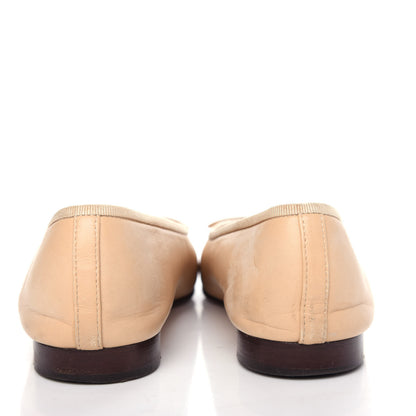 Chanel Lambskin Cap Toe CC Ballerina Flats 38.5 Beige Black 7 of 10