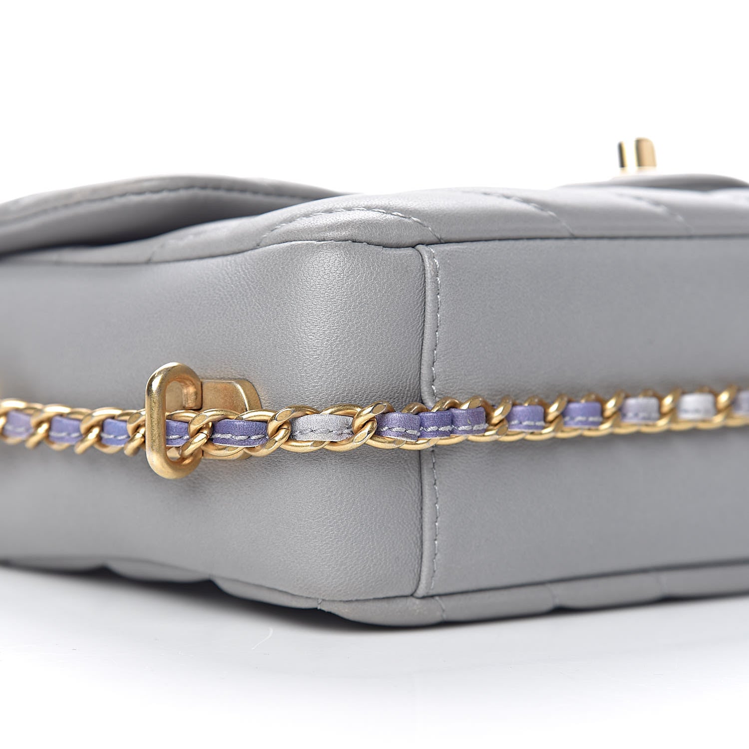 Chanel Lambskin Chevron Quilted Chain Around Mini Rectangular Flap Grey 9 of 10