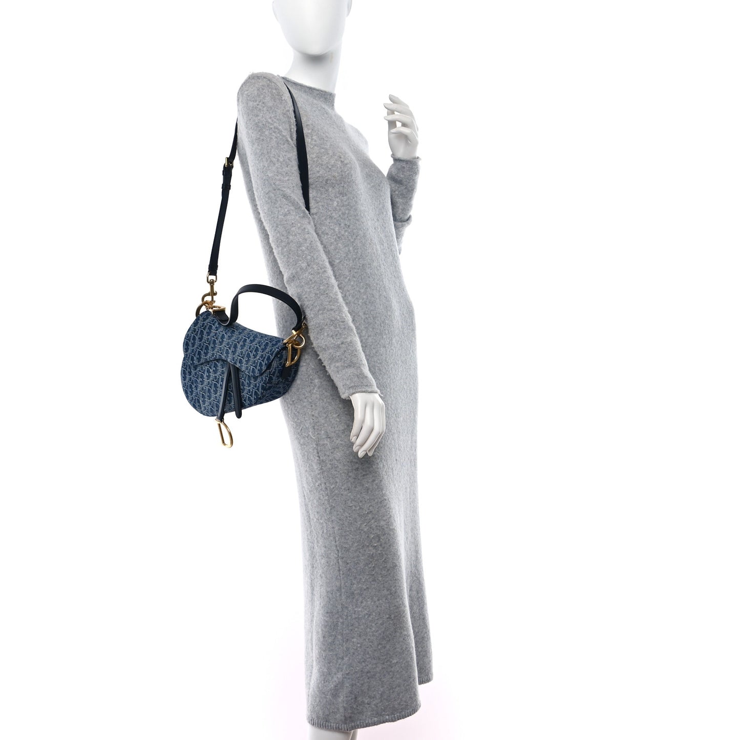 Denim Oblique Jacquard Saddle Bag With Strap Blue