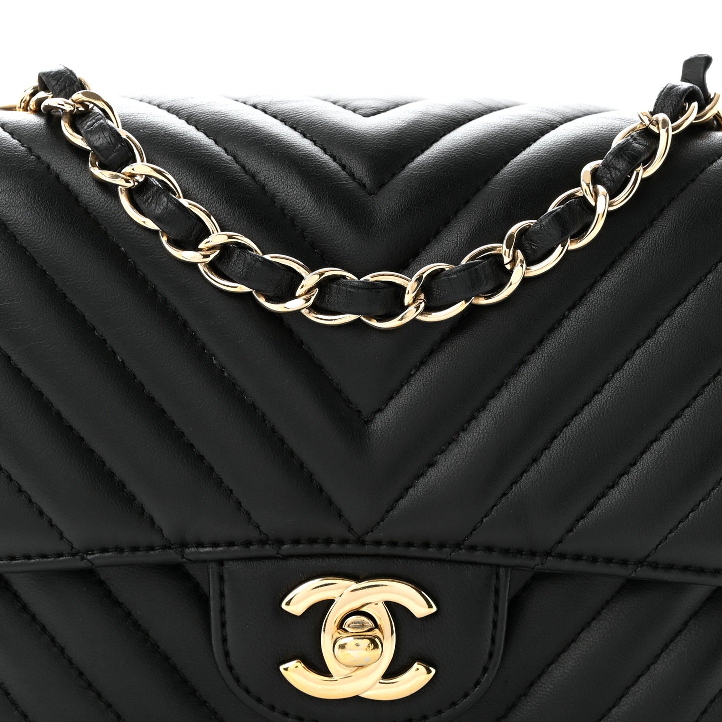 Lambskin Chevron Quilted Mini Square Flap Black