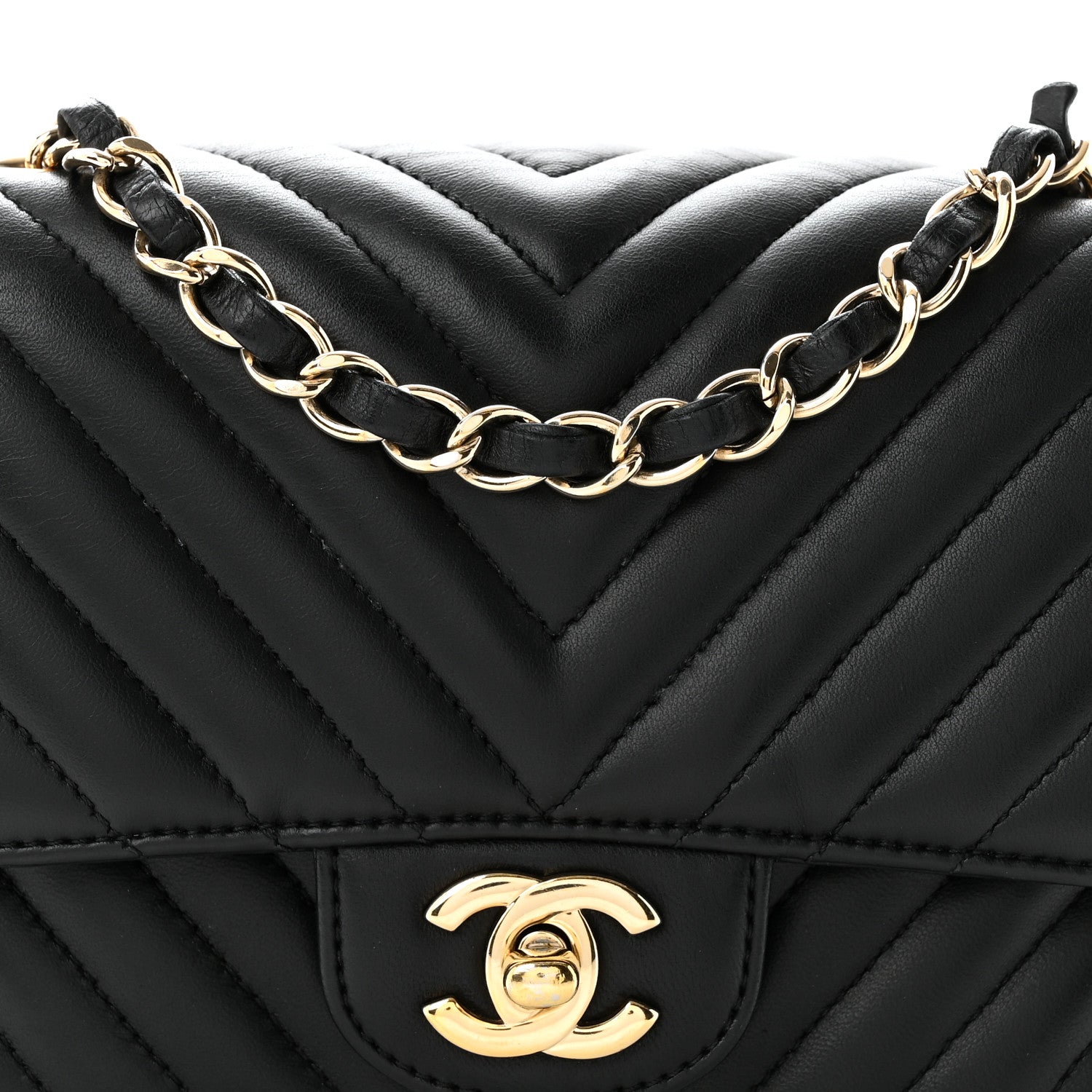 Chanel Lambskin Chevron Quilted Mini Square Flap Black 8 of 10