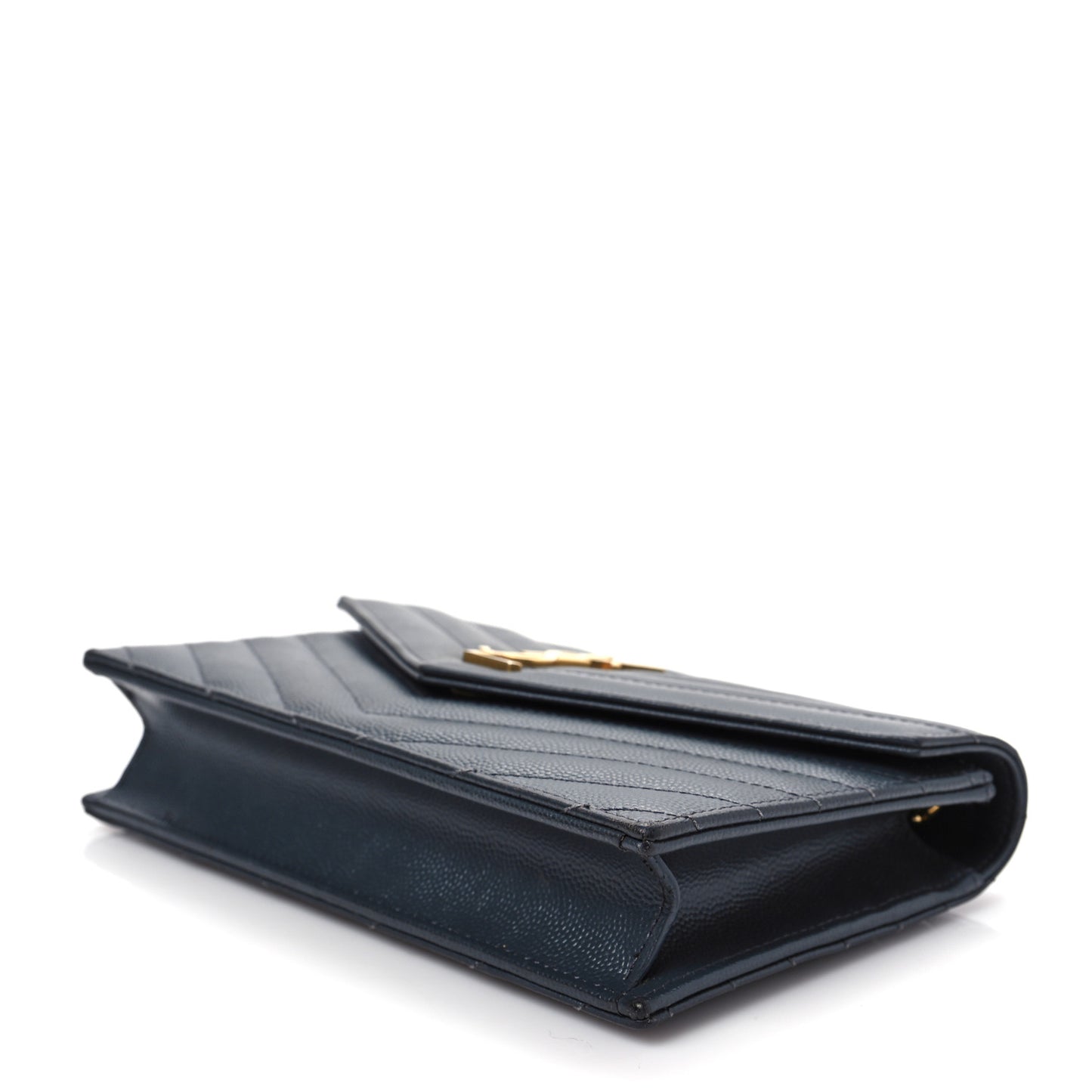 Grain De Poudre Matelasse Chevron Monogram Envelope Chain Wallet Dark Smog