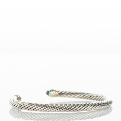 David Yurman Sterling Silver 14K Yellow Gold Blue Topaz 5mm Cable Classics Petite Color Bracelet 3 of 4