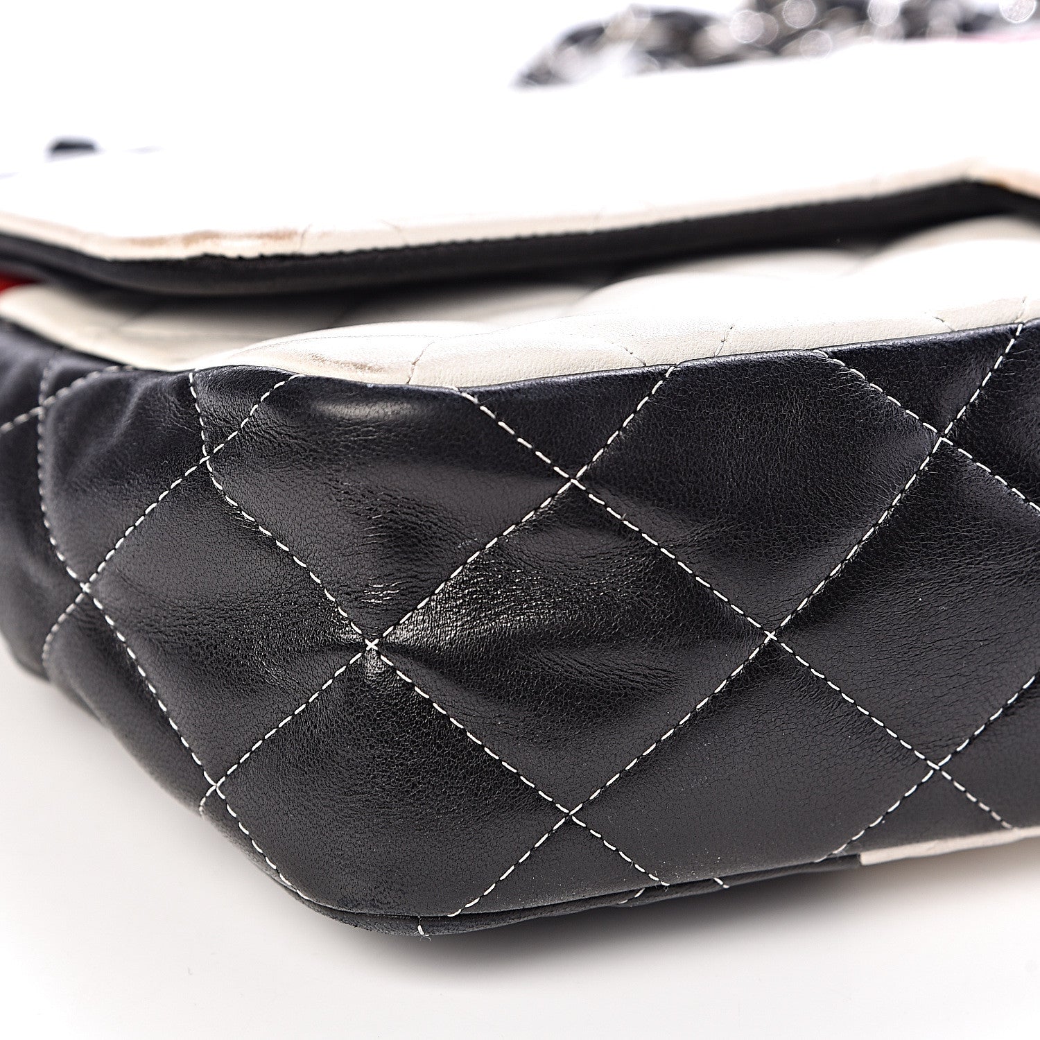 Chanel Lambskin Quilted Colorblock Jumbo Double Flap Black White Red 9 of 19