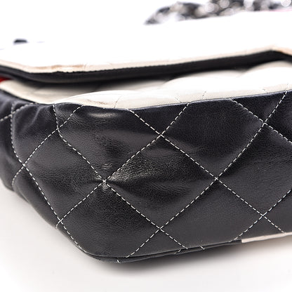 Chanel Lambskin Quilted Colorblock Jumbo Double Flap Black White Red 9 of 19
