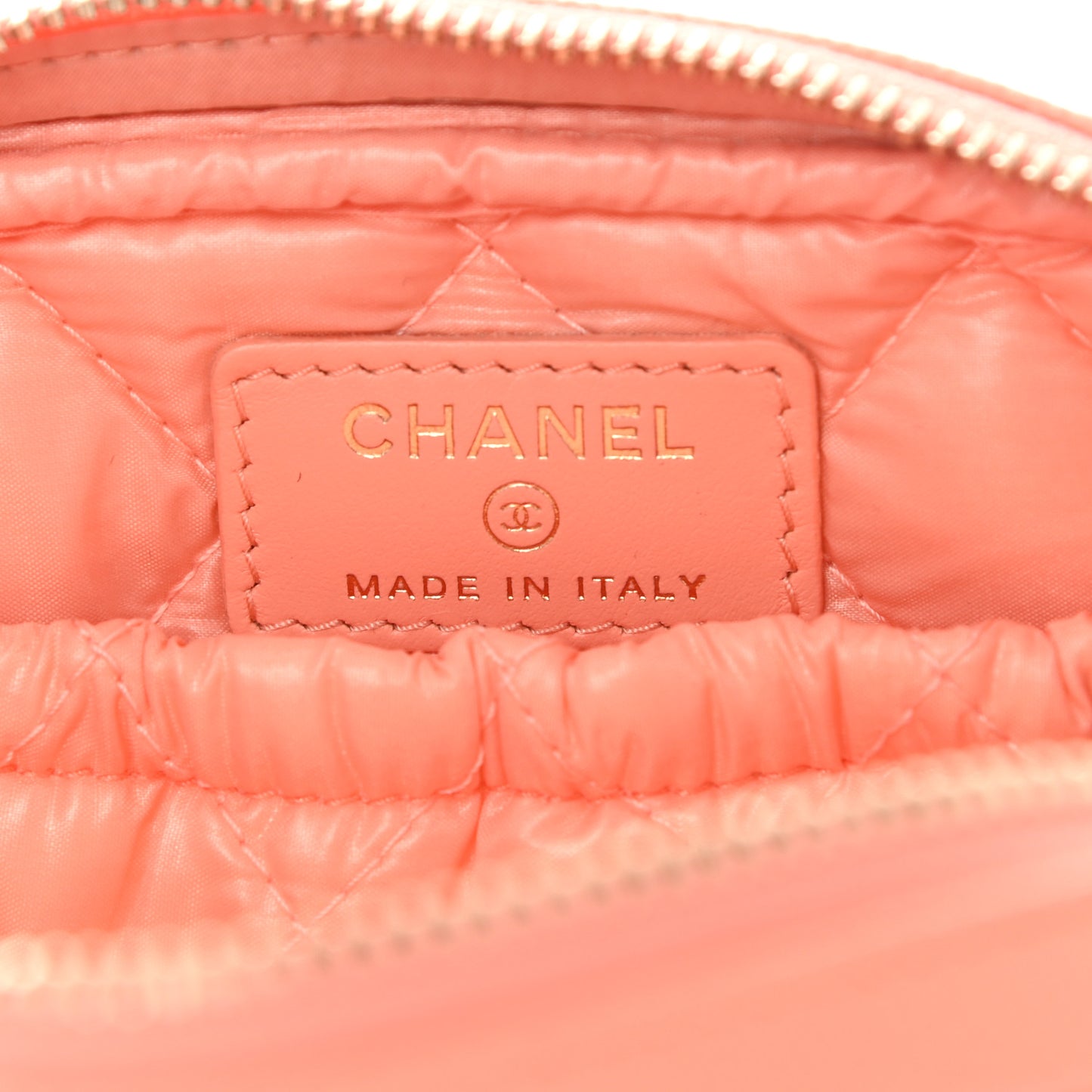 Caviar Quilted Small Curvy Pouch Cosmetic Case Light Orange