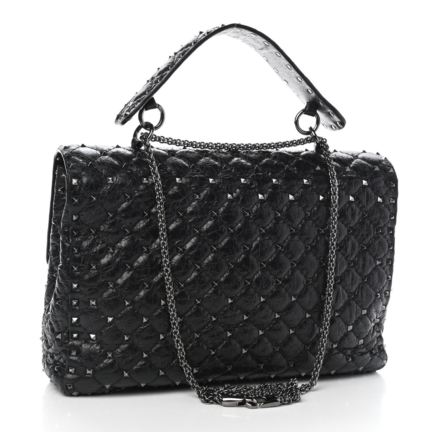 Valentino Garavani Craquele Nappa Large Rockstud Spike Shoulder Bag Black 3 of 8